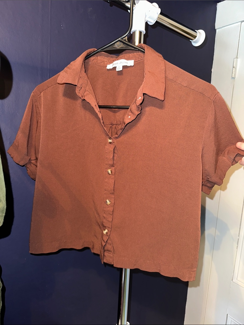 Rose & Olive Rust-Colored Boxy Button-Front Crop Shirt